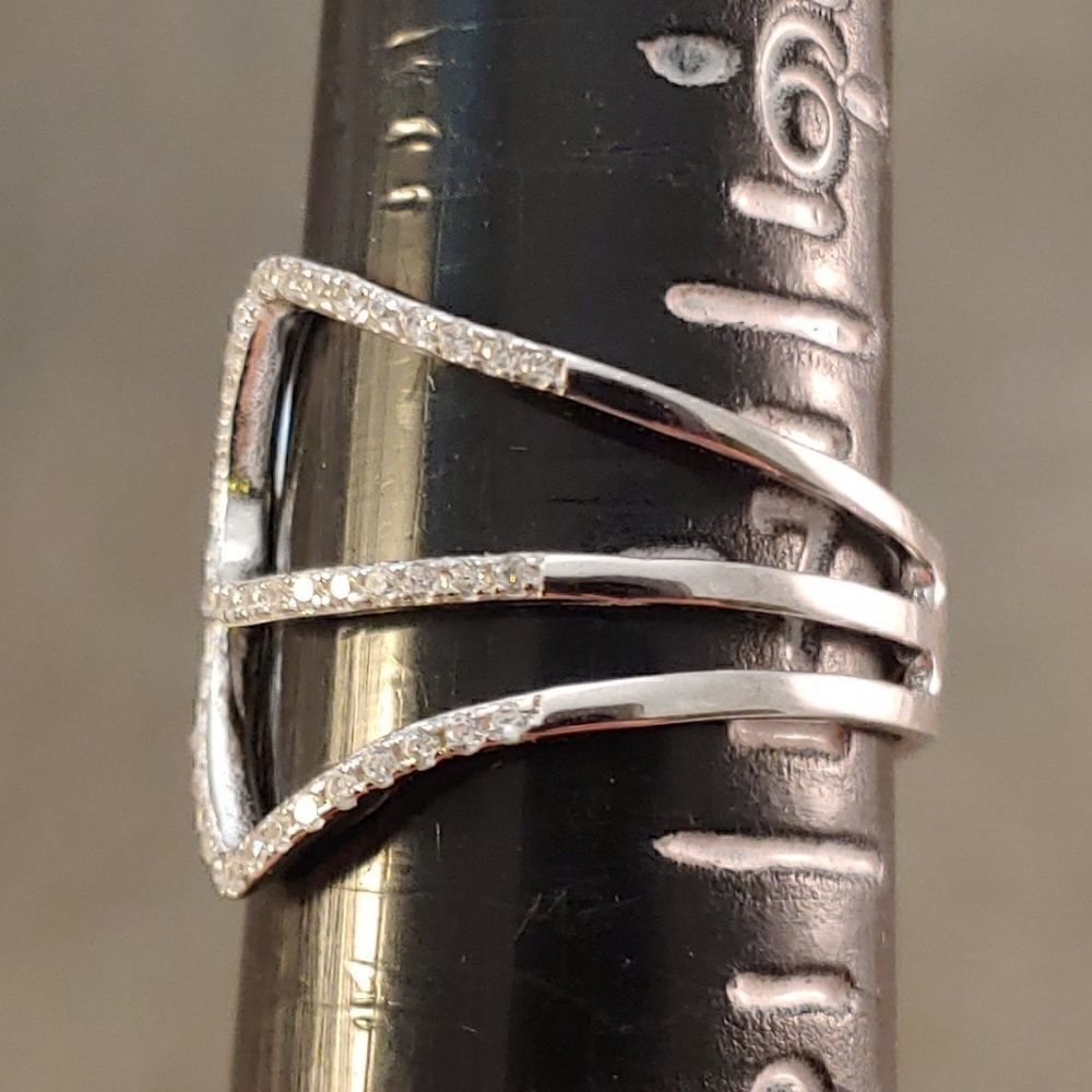 Sterling Silver CZ Intersecting Openwork Ring Band - Picture 3 of 6